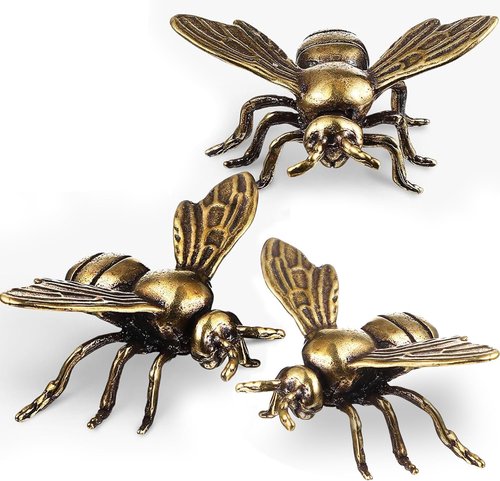 Gold Bee Figurines by [Brand Name] - Elegant Brass Insect Statues for Home Decor | 3-Piece Set