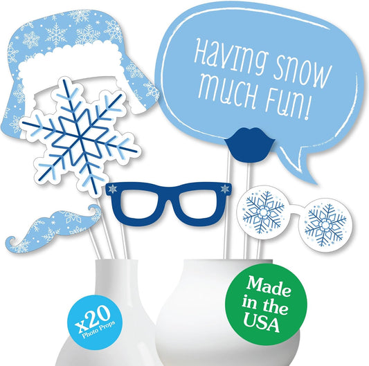Winter Wonderland Photo Props Kit - 20 Snowflake Decorations for Holiday Parties & Weddings