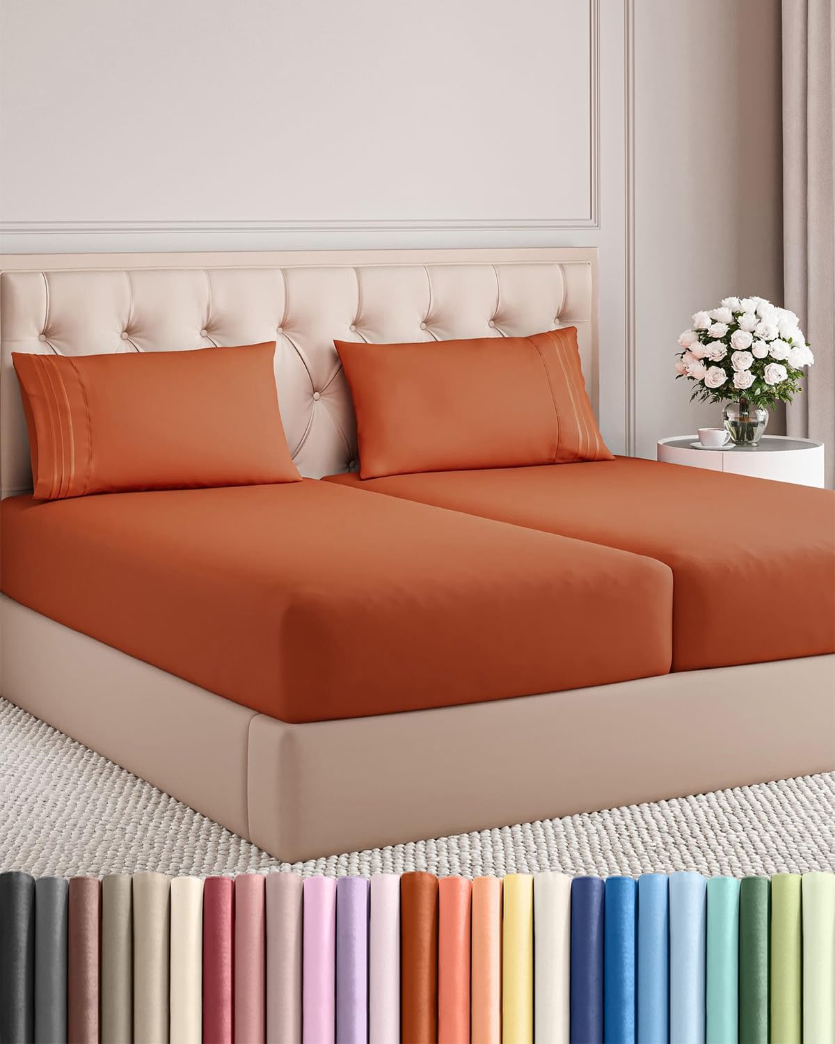 Split King Size 5-Piece Sheet Set | Comfy Cooling Bed Sheets - Hotel Luxury Bedding - Deep Pockets, Wrinkle-Free - Oeko-Tex Certified - Terracotta