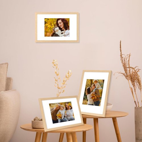 JCJMY 8x12 Solid Wood Picture Frame - Display 6x8 with Mat or 8x12 Without Mat, Natural Finish