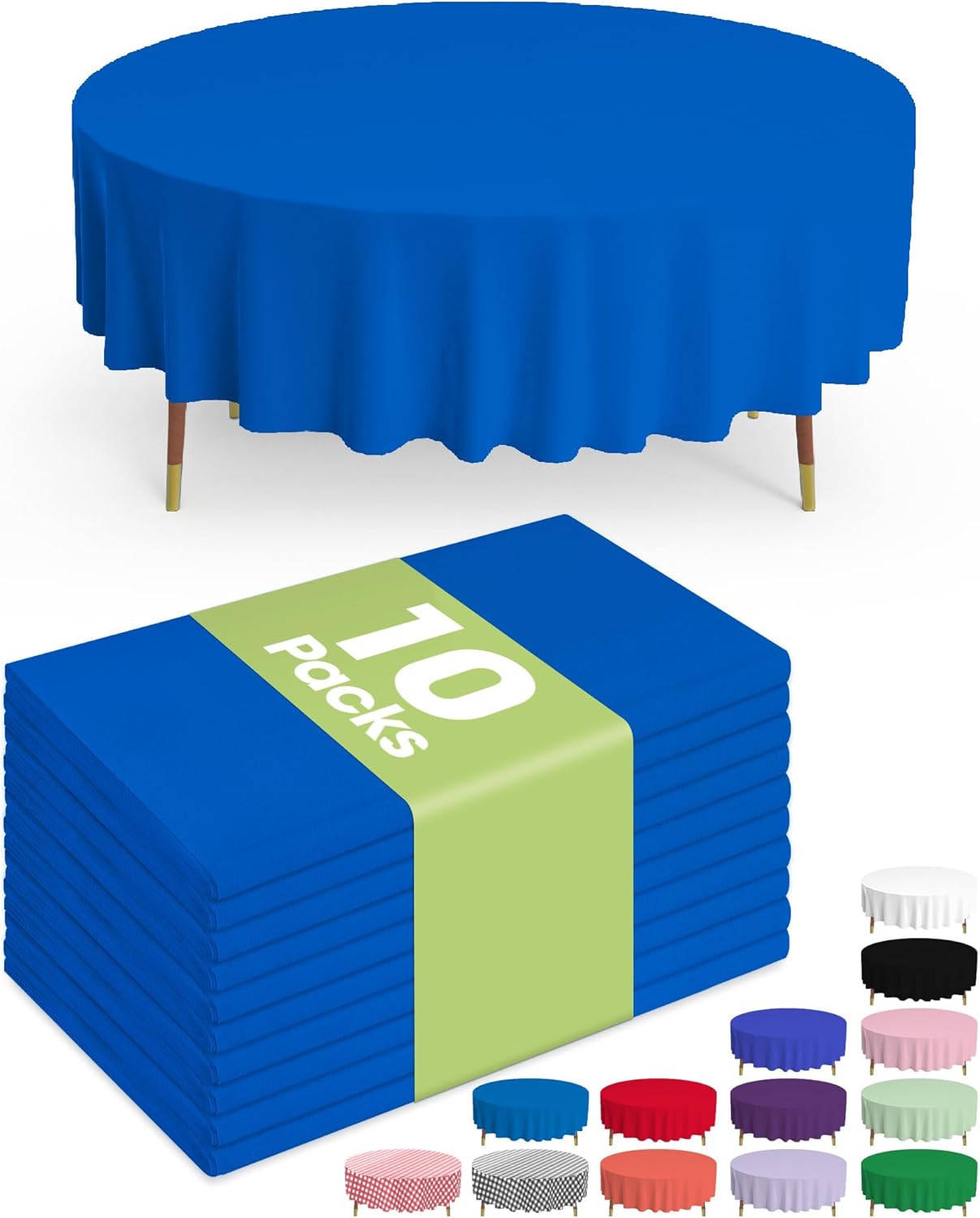 Pureegg Disposable Plastic Table Cloths - 84'' Round, Leakproof & Sturdy for Graduation and Thanksgiving | Blue, 10 Pack
