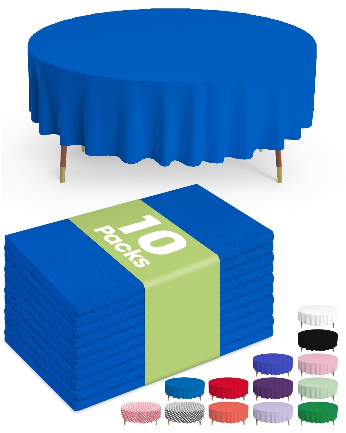 Pureegg Plastic Table Cloth Disposable 10 Pack, 84'' Round Table Cloths, Graduation, Patriotic Decorations, Thanksgiving, Veterans Day Tablecloths, Round, Plastic Cover, Leakproof & Sturdy, Blue