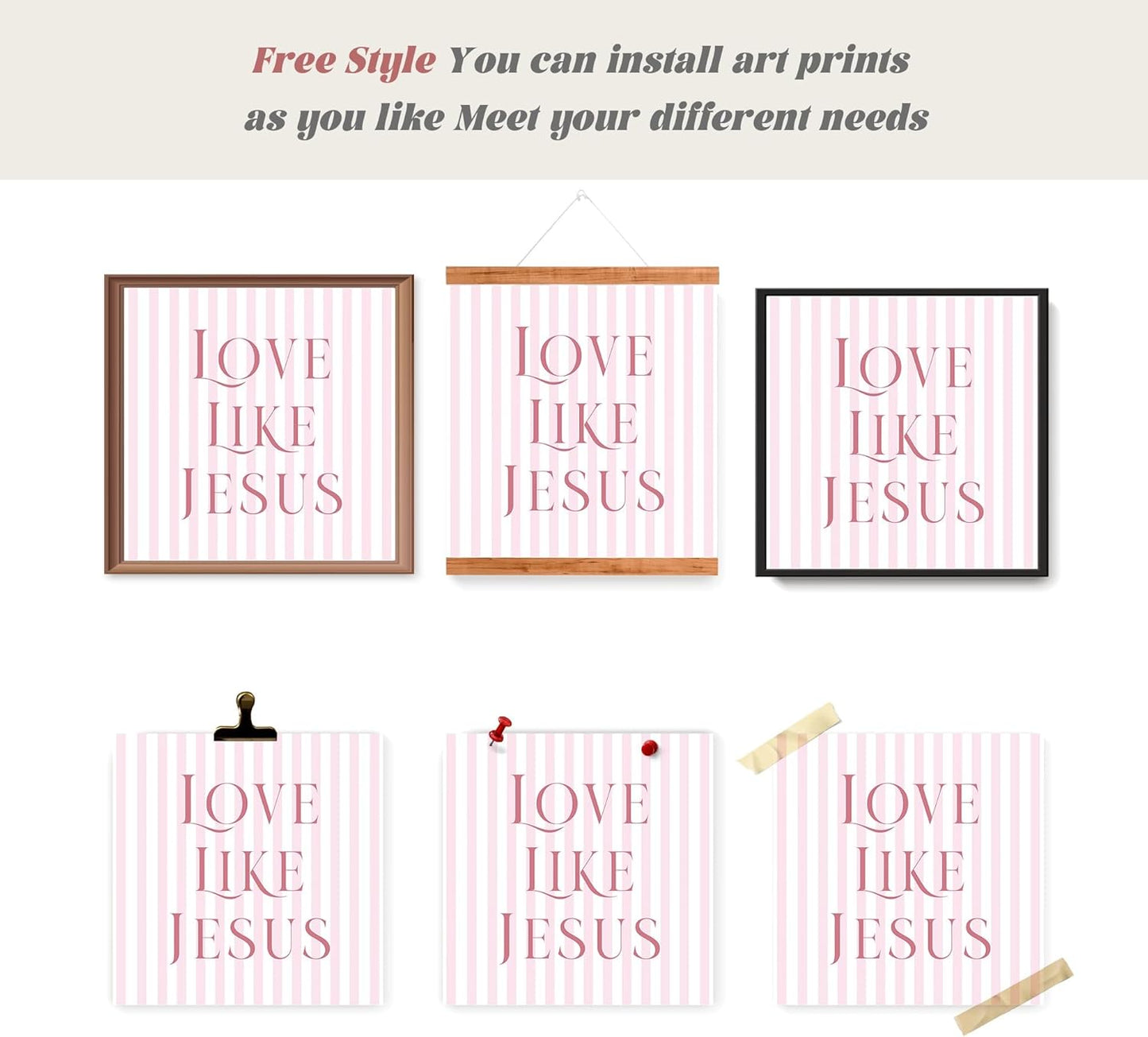 LARTSFRO Coquette Pink Bow Wall Art | Inspirational Christian Decor for Teen Girls | 10x10 Inch Set of 4 Unframed