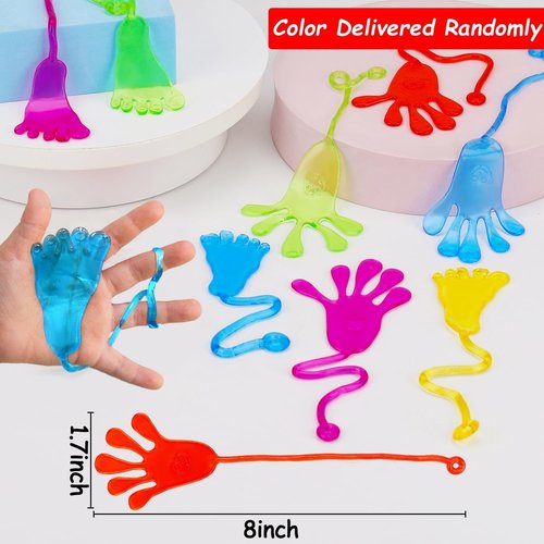 48pcs Sticky Hands Feet for Kid Easter Egg Filler Party Favor Goodie Bag Stuffer Treasure Box Toy Class Prize Student Return Gift Bag Easter Basket Stuffer Bulk Toy Pinata Filler Slap Hand Supplies