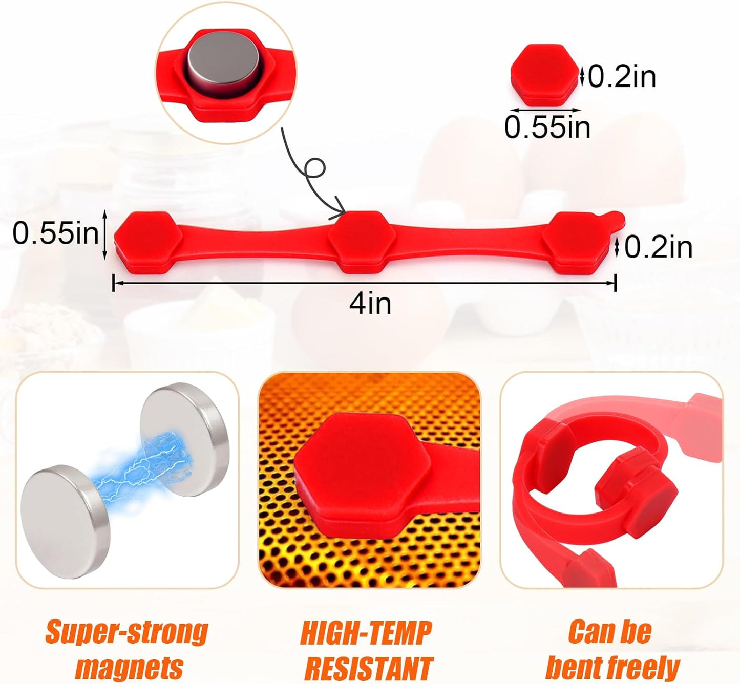 Skiennix Air Fryer Magnets - High-Temp Resistant Silicone Buckles for Parchment Paper | 12PCS, Red