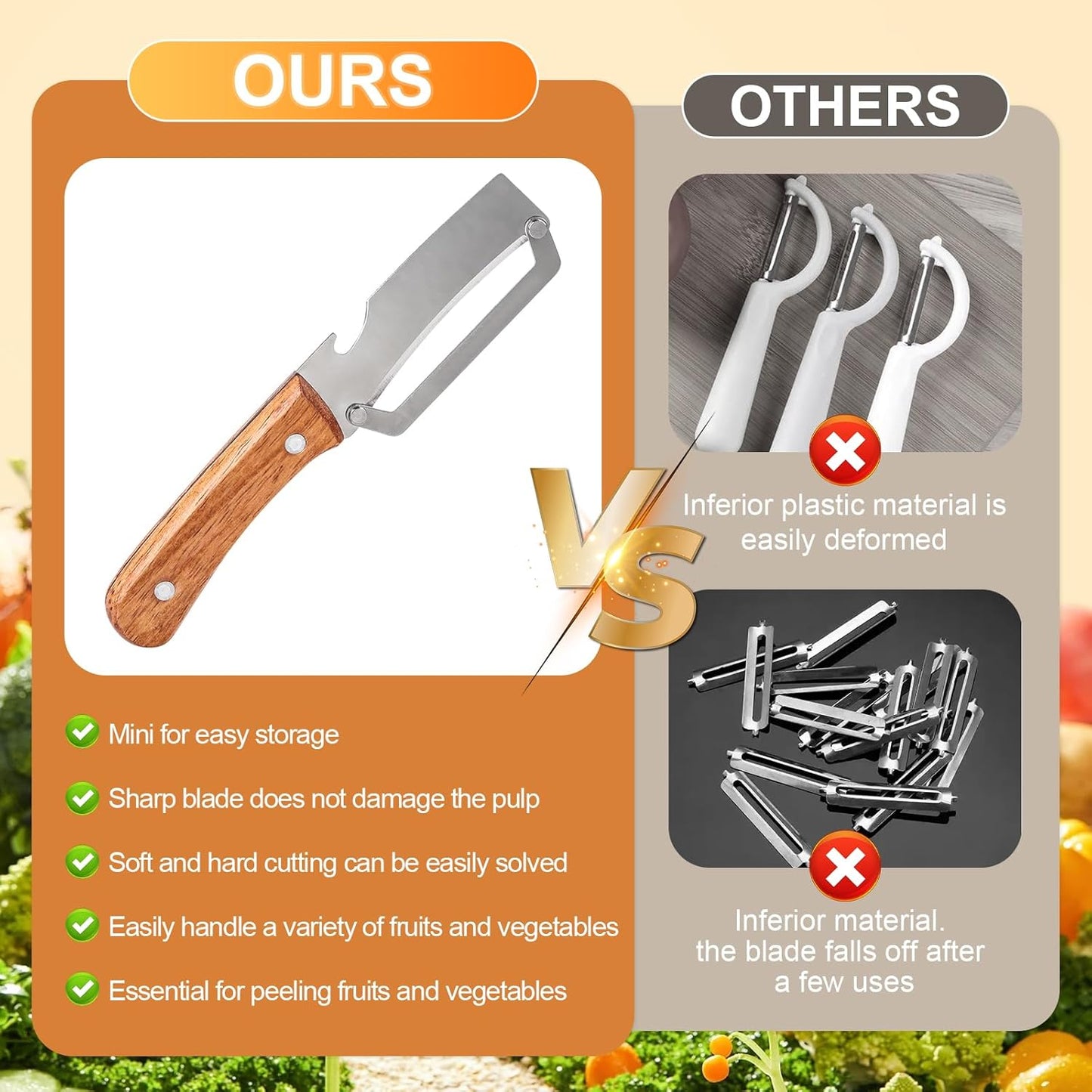 Skiennix Multi-Functional Kitchen Vegetable Peeler - Ergonomic Handle & Bottle Opener | Stainless Steel, Ideal for Fruits & Vegetables