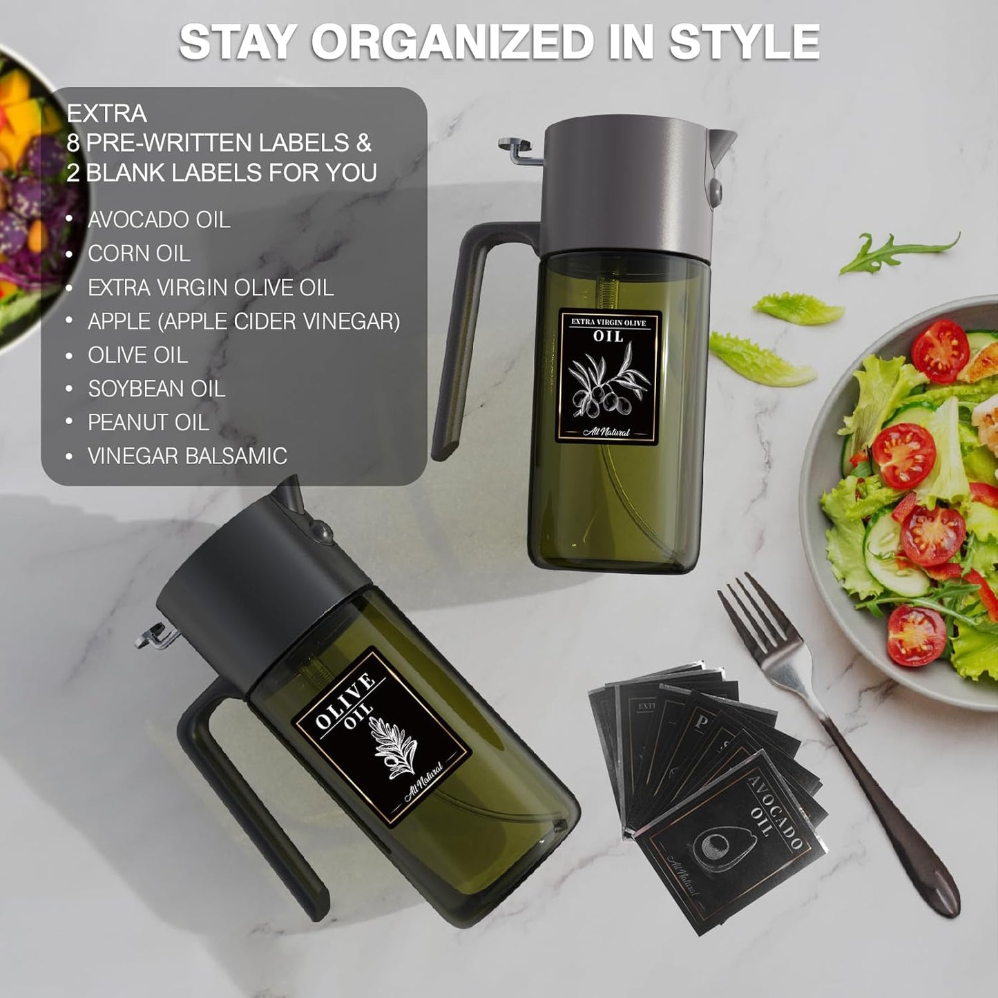 Skiennix 2-In-1 Light-Blocking Dark Oil Sprayer - 500ml Glass Olive Oil Dispenser, Even Spray for Cooking & BBQ - Dark Green