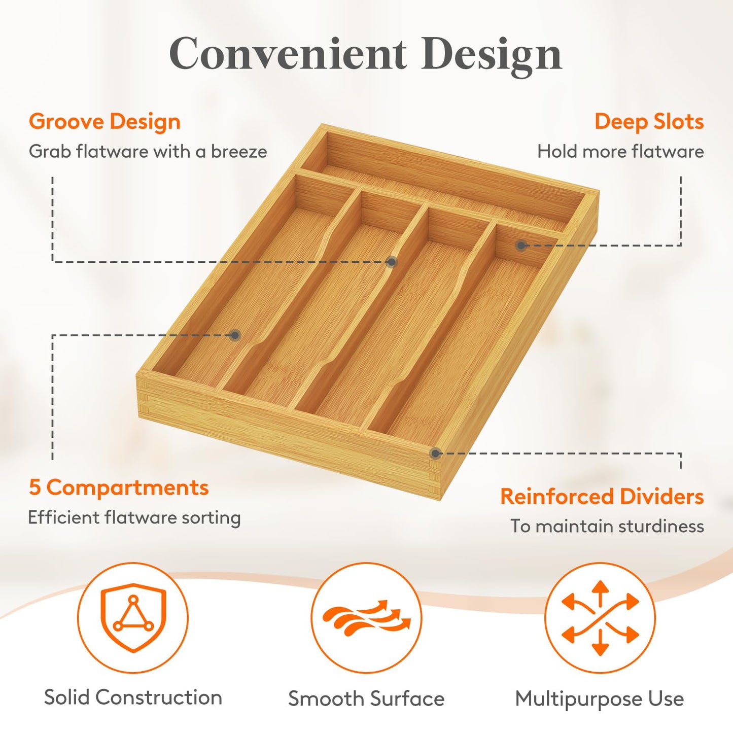 Lifewit Silverware Drawer Organizer, Utensil Tray for Kitchen, Flatware and Cutlery Holder, Storage for Spoons Forks Knives, 6.7 x 12", Natural