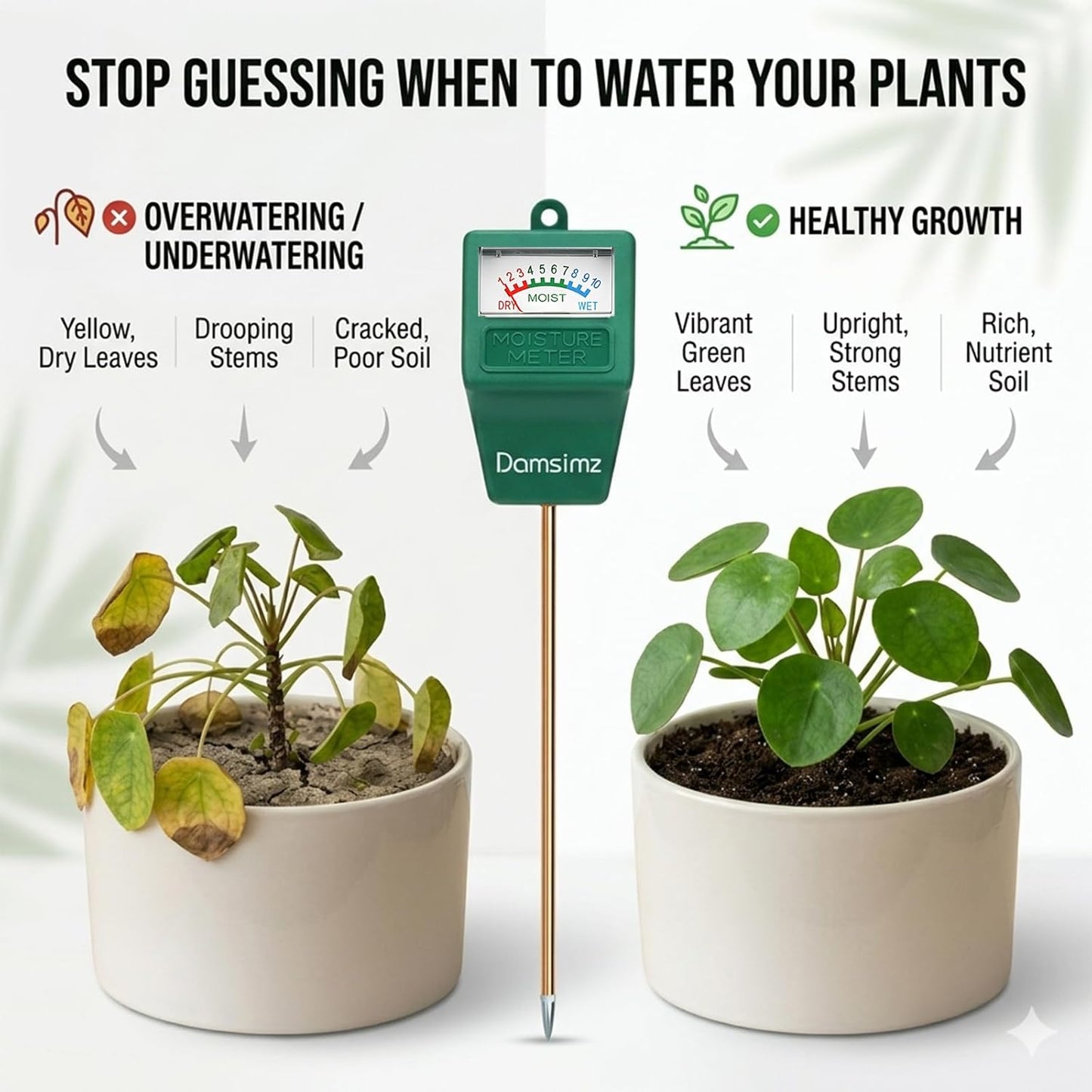 Skiennix Soil Moisture Meter - Accurate Plant Water Tester for Indoor & Outdoor Gardening | 2-Pack