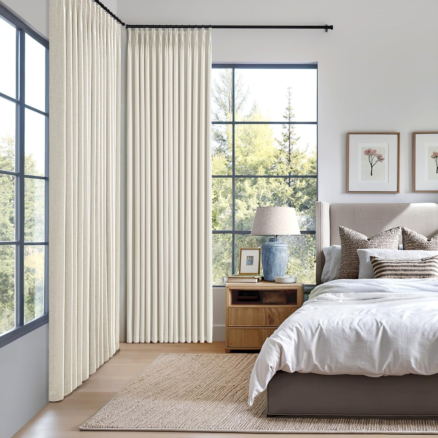 MIULEE Blackout Linen Curtains - Natural Pinch Pleated Design | 90-Inch Length, 2 Panels for Light Blocking in Bedroom & Living Room