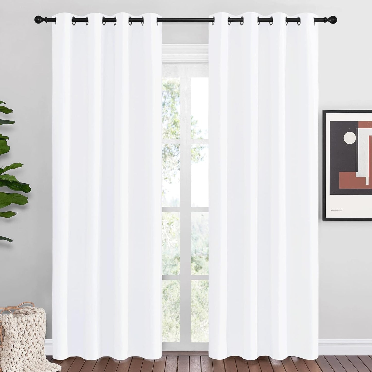 NICETOWN Window Curtains - 86-Inch Long Pure White Grommet Drapes | 50% Light Blocking, 1 Pair