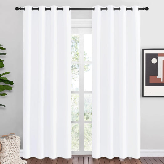 NICETOWN Window Curtains - 86-Inch Long Pure White Grommet Drapes | 50% Light Blocking, 1 Pair