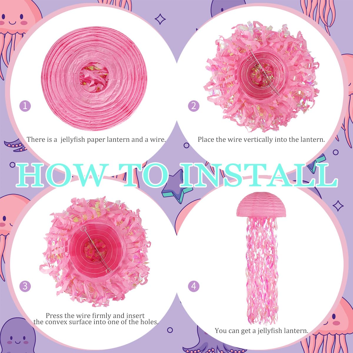 Mermaid Birthday Decorations, Jellyfish Paper Lanterns Pink Lavender Blue Hanging Lantern for Mermaid Baby Shower Theme Under The Sea Ocean Birthday Party Decorations Pack of 6