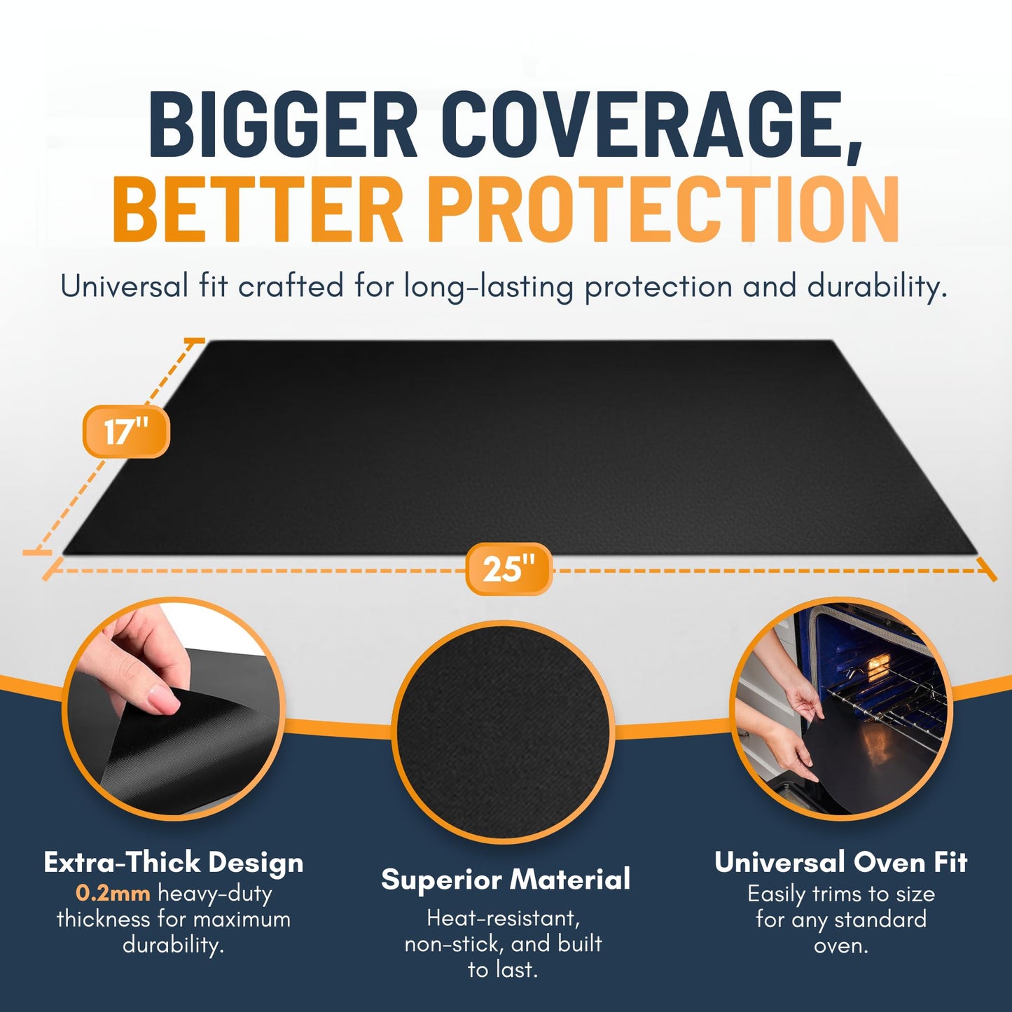 Oven Liners for Bottom of Oven - 4 Pack Large Heavy Duty Mats, 17”x25” Non-Stick Reusable Liner for Electric, Gas, Toasters, Grills - BPA & PFOA Free Kitchen Accessory to Keep It Clean (Black)