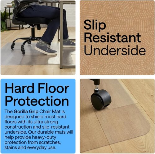 GORILLA GRIP Clear Office Chair Mat - Slip Resistant, Smooth Rolling, 36x48 for Hardwood Floors