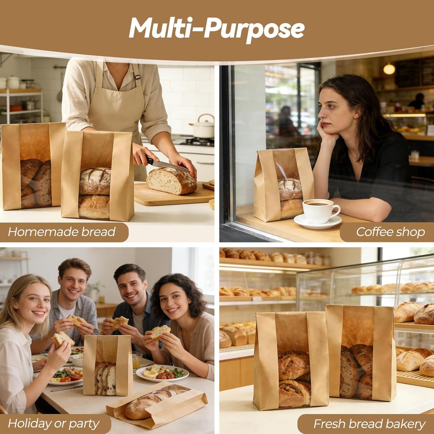 Tripho Bread Bags - 100 Pcs Clear Window Sourdough Storage Bags with 120 Stickers | Ideal for Cookies & Snacks