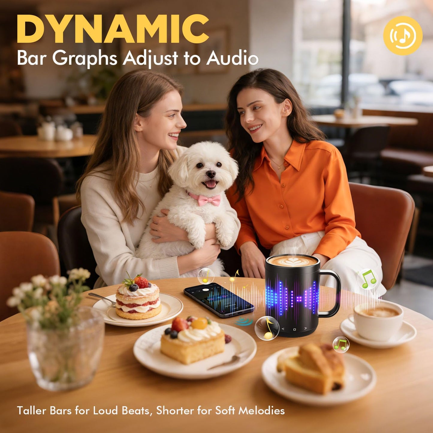 Coffee Mug Warmer with LED Pattern, Heated Coffee Mugs with 4500mAh*2 Ultra-Long Battery&±1°C Accuracy, Self Heating Mug Warmer Ideal for Coffee, Tea, Milk & Water, Coffee Warmer