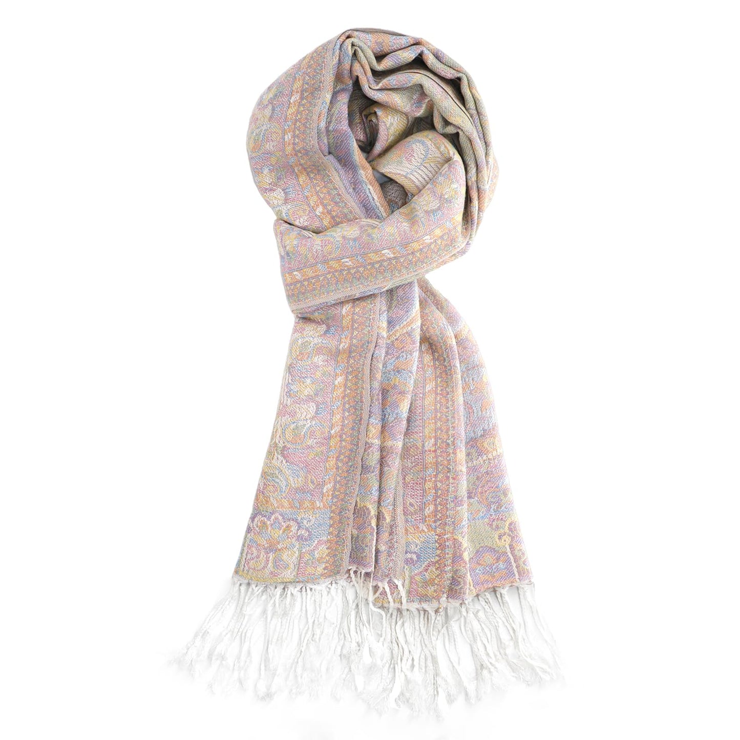 Ciormis Paisley Shawl Wrap, White Fringed Paisley Pashmina Warps for Women Evening Dress(Style4-White)