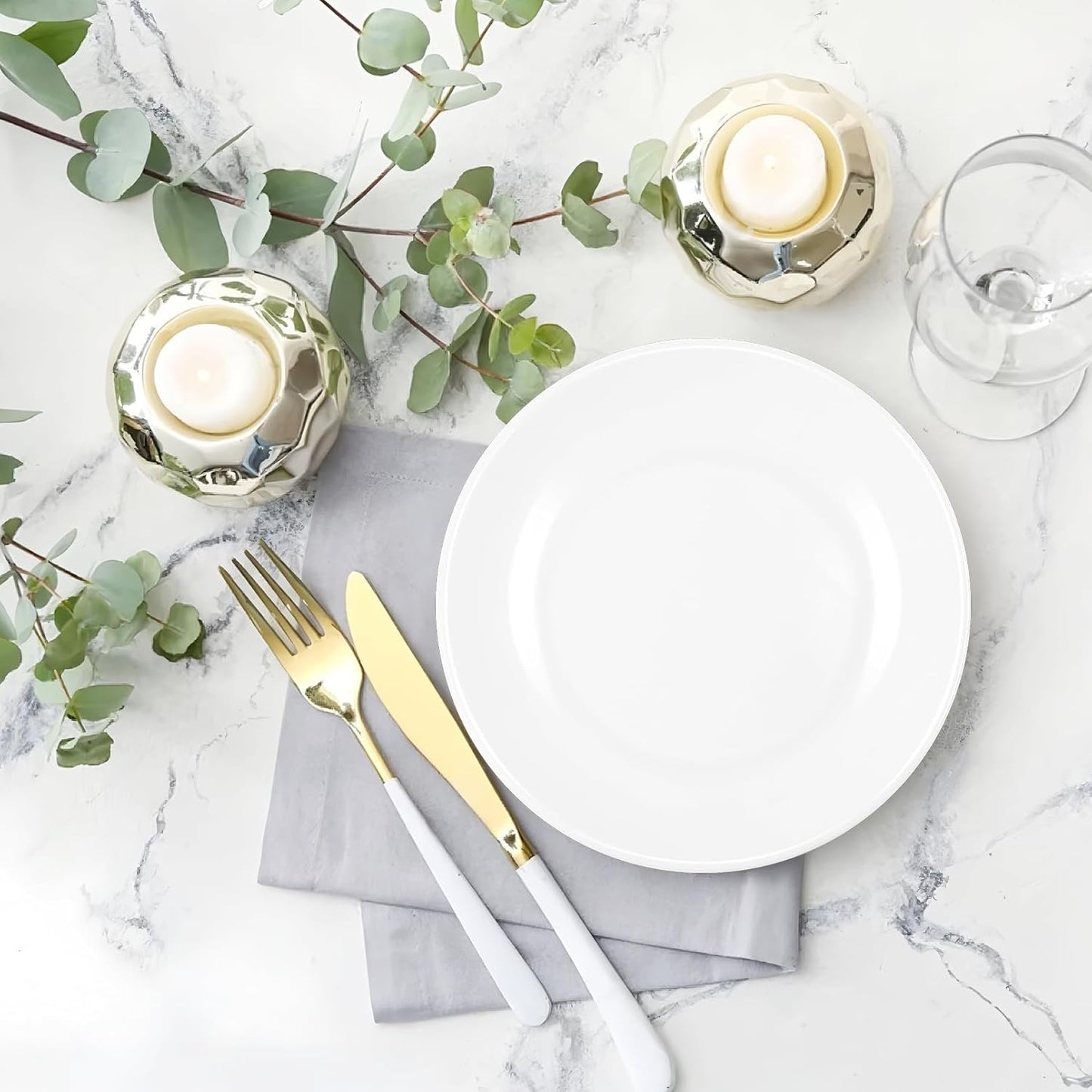 Regine Switzerland 8-Inch Ceramic Salad Plates - Microwave & Dishwasher Safe White Porcelain Set