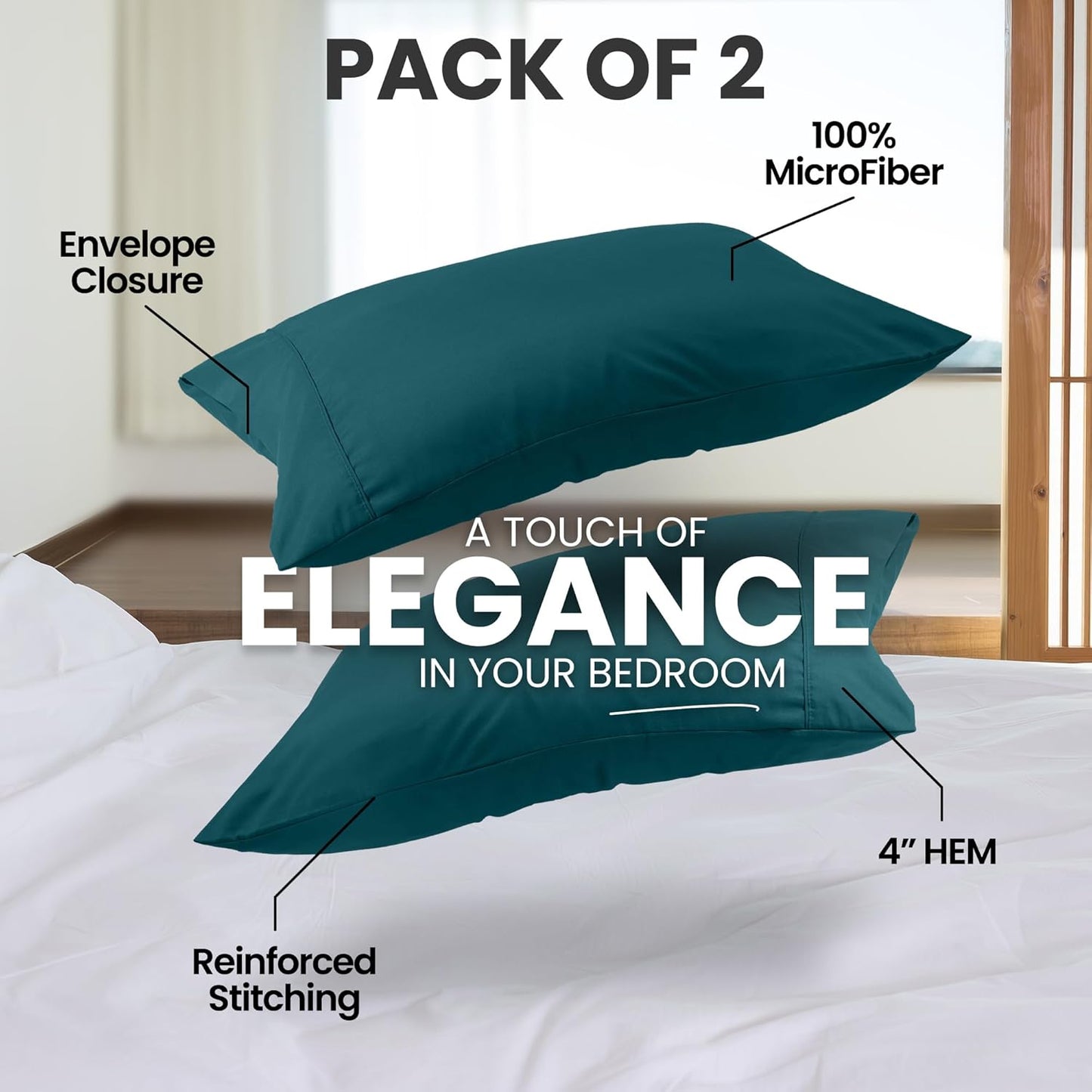 Utopia Bedding Queen Pillow Cases - Soft Brushed Microfiber - 2 Pack, Teal | Fade Resistant 20 x 30 Inches