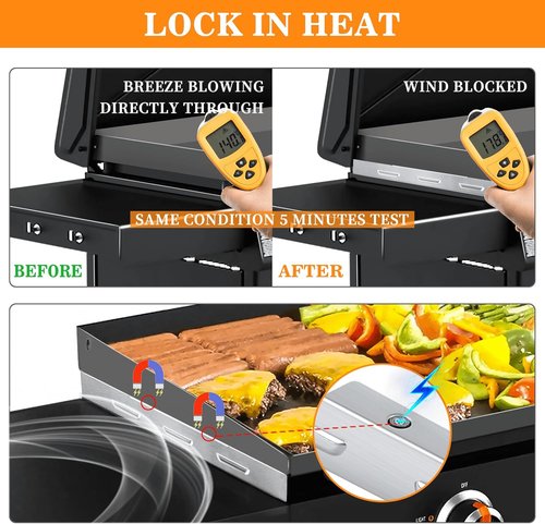 Blackstone Wind Guards - Stainless Steel Magnetic Shields for 28-Inch Griddle | Heat Retention Grill Accessory
