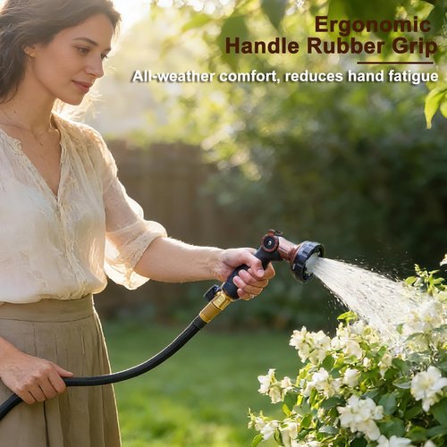 FANHAO Heavy Duty Garden Hose Nozzle - Metal Sprayer with 6 Adjustable Patterns & Thumb Control