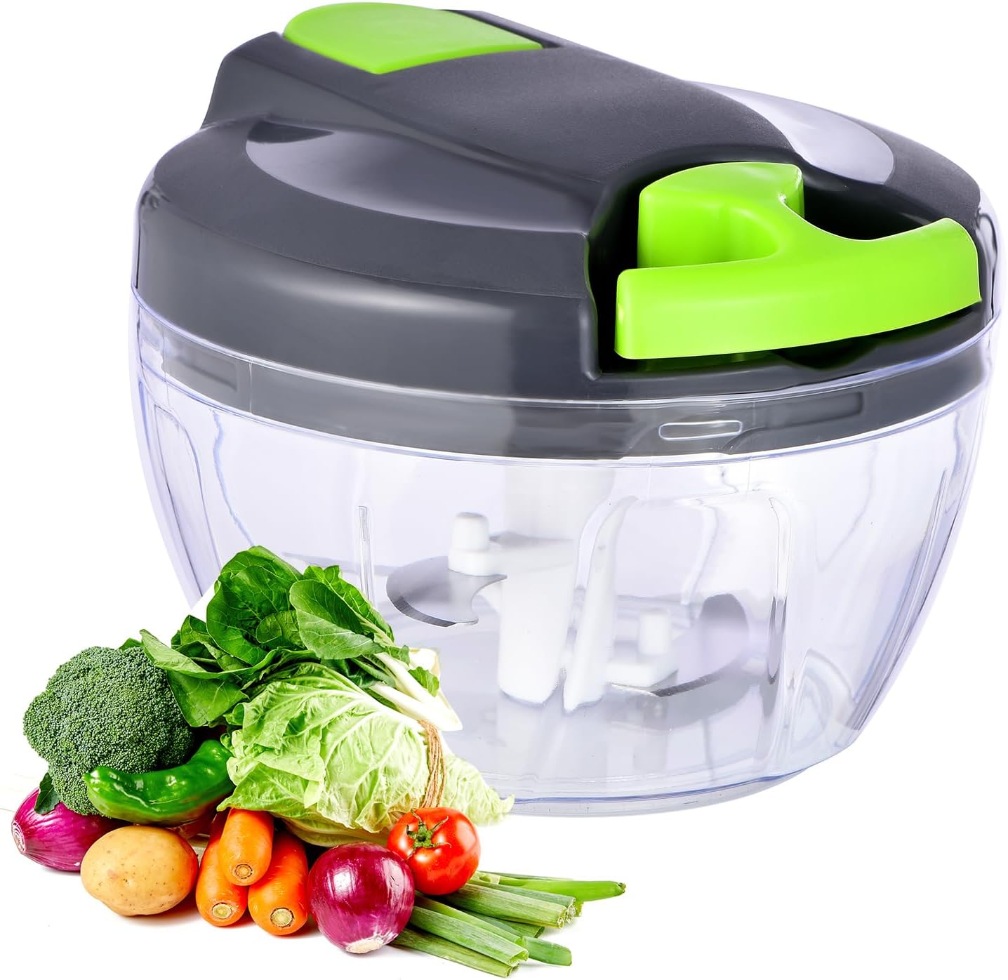 Skiennix Manual Food Processor - Portable Hand-Pull Vegetable Chopper | 500ml Gray-Green Mincer for Garlic, Onions, and More