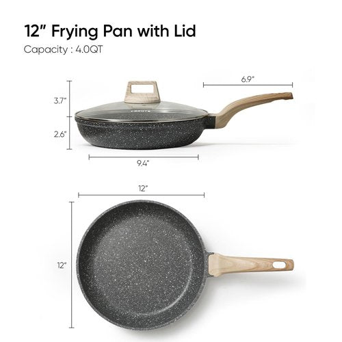 CAROTE Non Stick Frying Pan Skillet,12" Nonstick Fry Pan with Glass Lid, Egg Pan Omelet Pans, Granite Cookware Chef's Pan, PFOA Free (Classic Granite, 12-Inch)