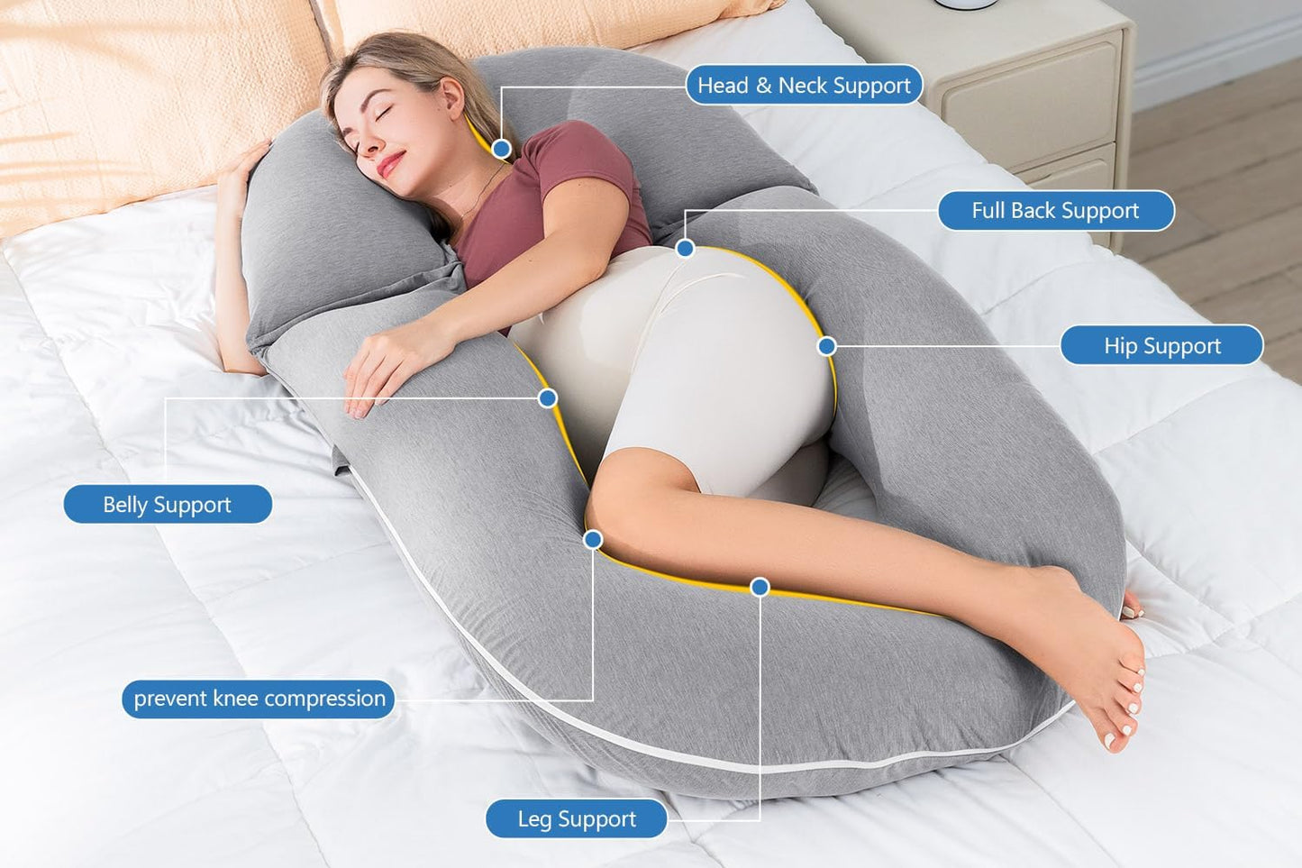 INSEN Pregnancy Pillows, Detachable Body Pillow for Sleeping, Nurse & Relax, Multi-Use Pregnancy Pillows for Pregnant Women, Grey