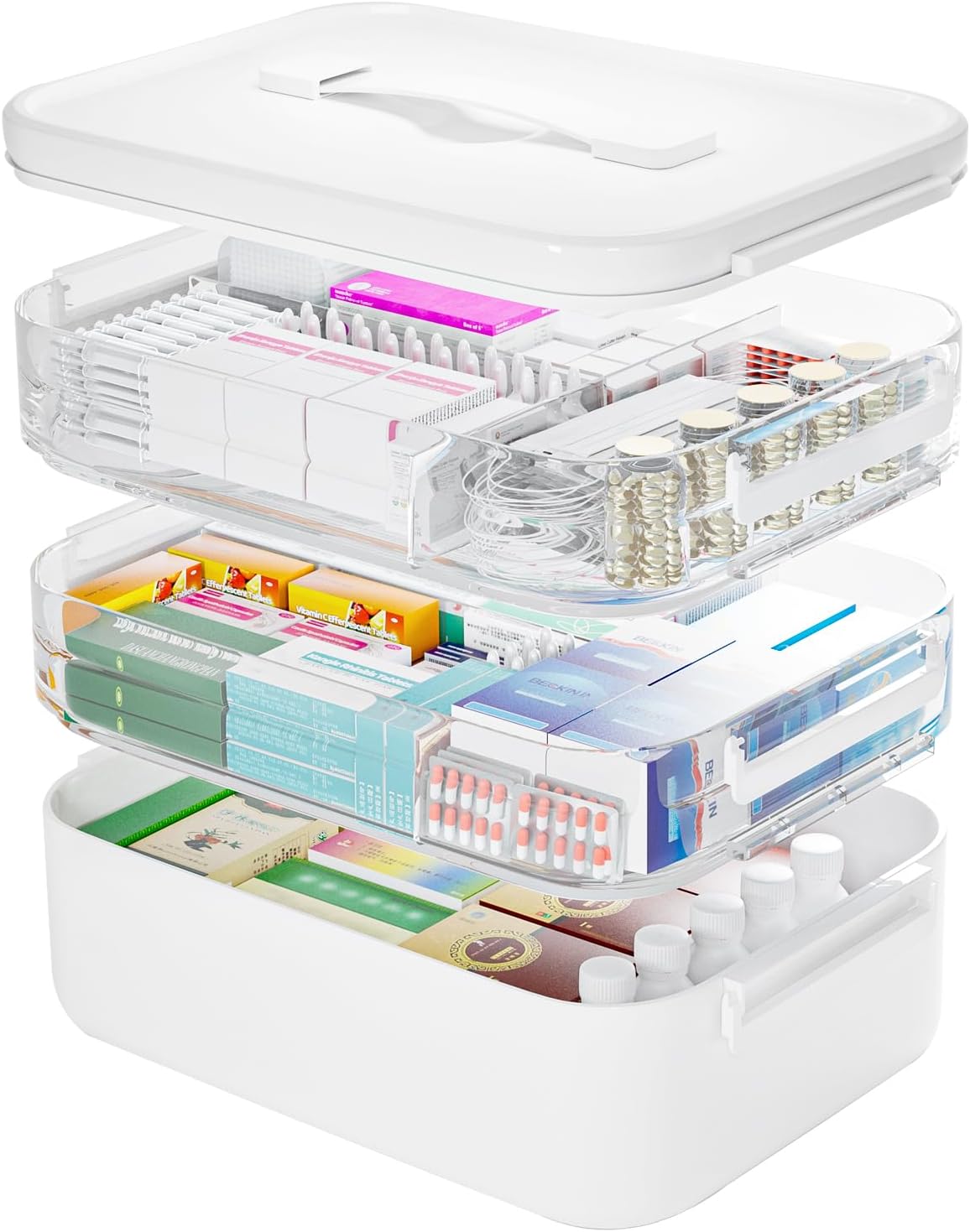 TERGOO 3-Tier Medicine Cabinet Organizer - Portable Storage Box with Handle for Home Use