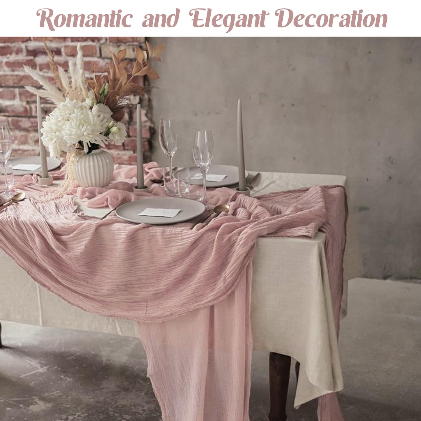 6 Pieces Dusty Pink Easter Spring 10FT Cheesecloth Table Runner Boho Gauze Fabric Table Runner Rustic Sheer Runner for Wedding Birthday Baby Shower Party Boho Table Decoration（Dusty Pink）