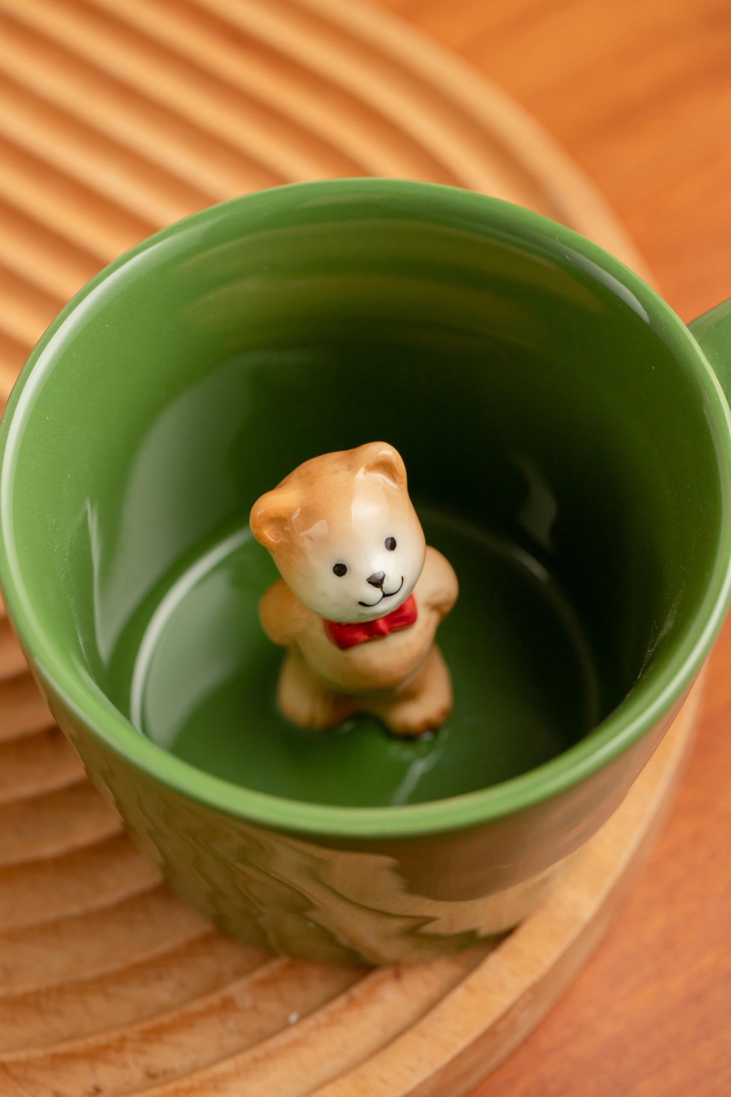 DIHOclub Bow Tie Bear Coffee Cup Hidden Ceramic Animal Inside Mug,Cute Cartoon Handmade Figurine Mugs,Holiday and Birthday Gift for Coffee Milk Tea Lovers,12 Oz(Green)