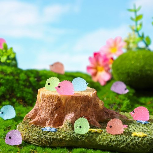 Hiboom Mini Hedgehog Figurines - 120 Pcs Luminous Resin Garden Ornaments for DIY Fairy Decor