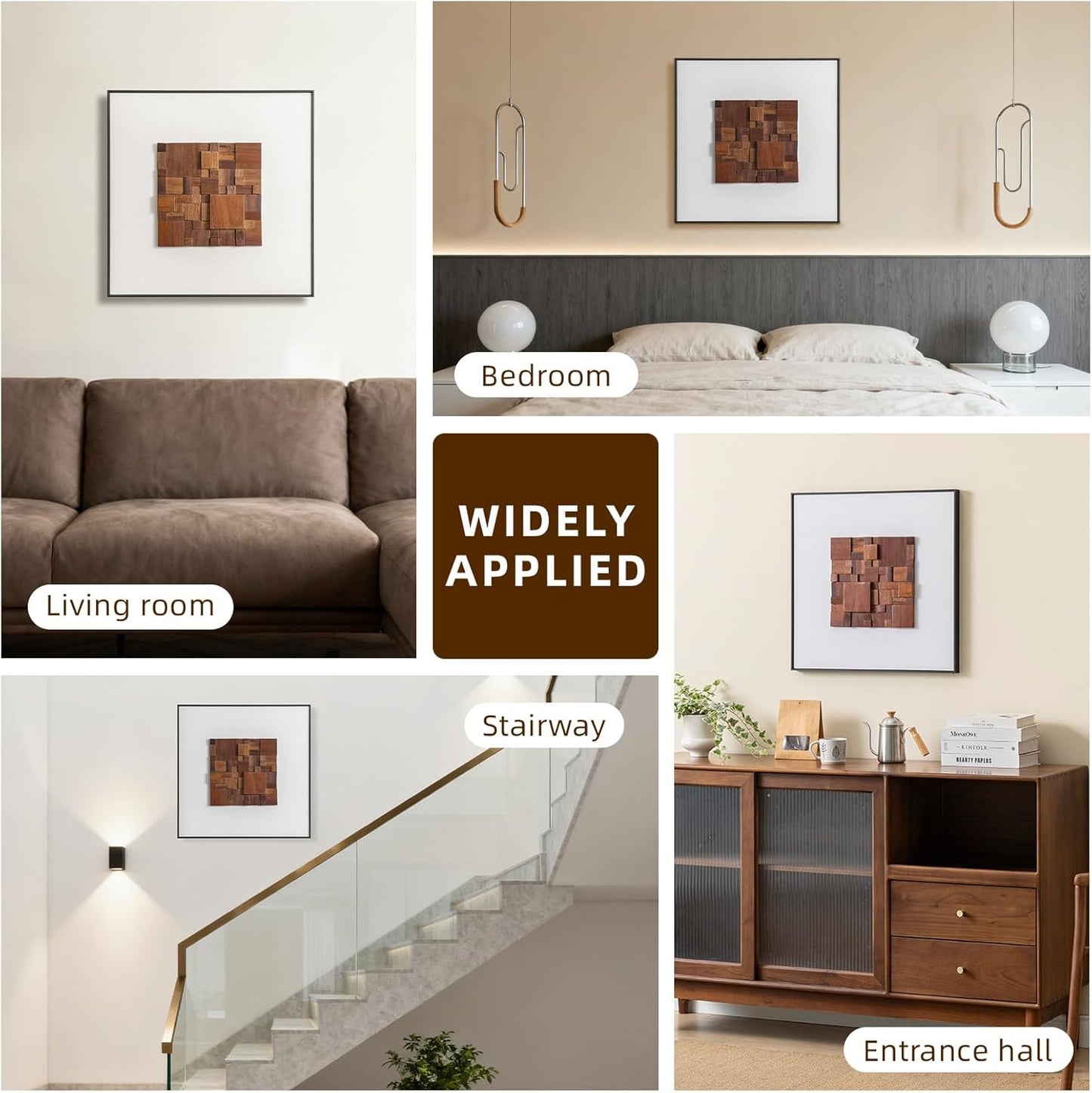 Regine Switzerland 3D Wood Textured Large Framed Abstract Wall Art - Modern Geometric Design, 24”H x 24”W, Brown for Living Room & Office Decor