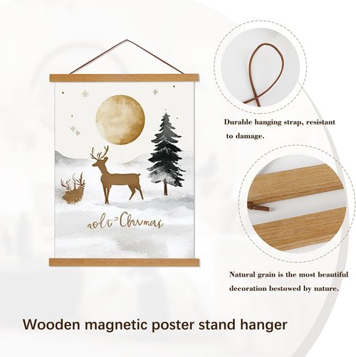 Artmag Magnetic Poster Hanger Frame - Light Wood Canvas Artwork Display | 24" Teak Wood