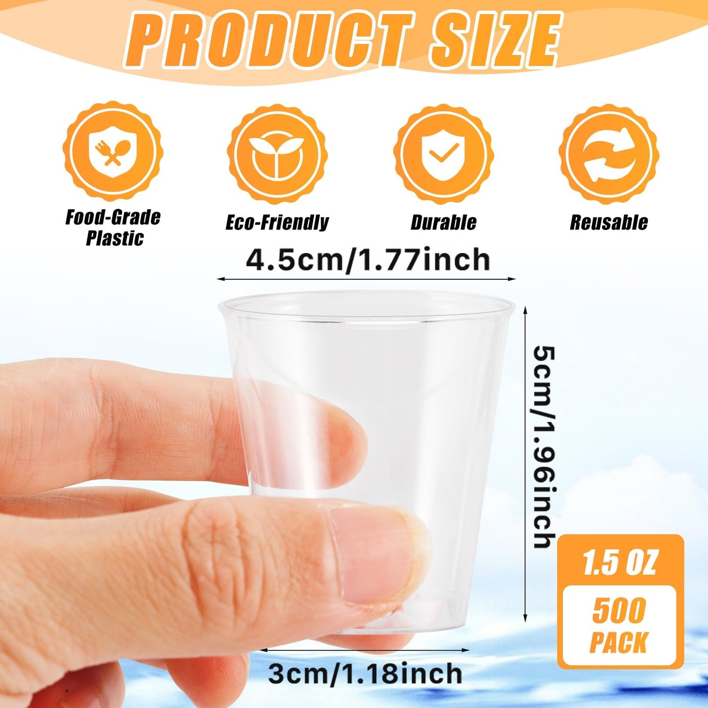 Enjamyo 500 Pack 1.5oz Plastic Shot Glasses,Mini Disposable Cups,Clear Plastic Shot Cups,Small Party Cups Tasting Cups for Whiskey,Wine Tasting,Food Samples Cups For Party and Gathering