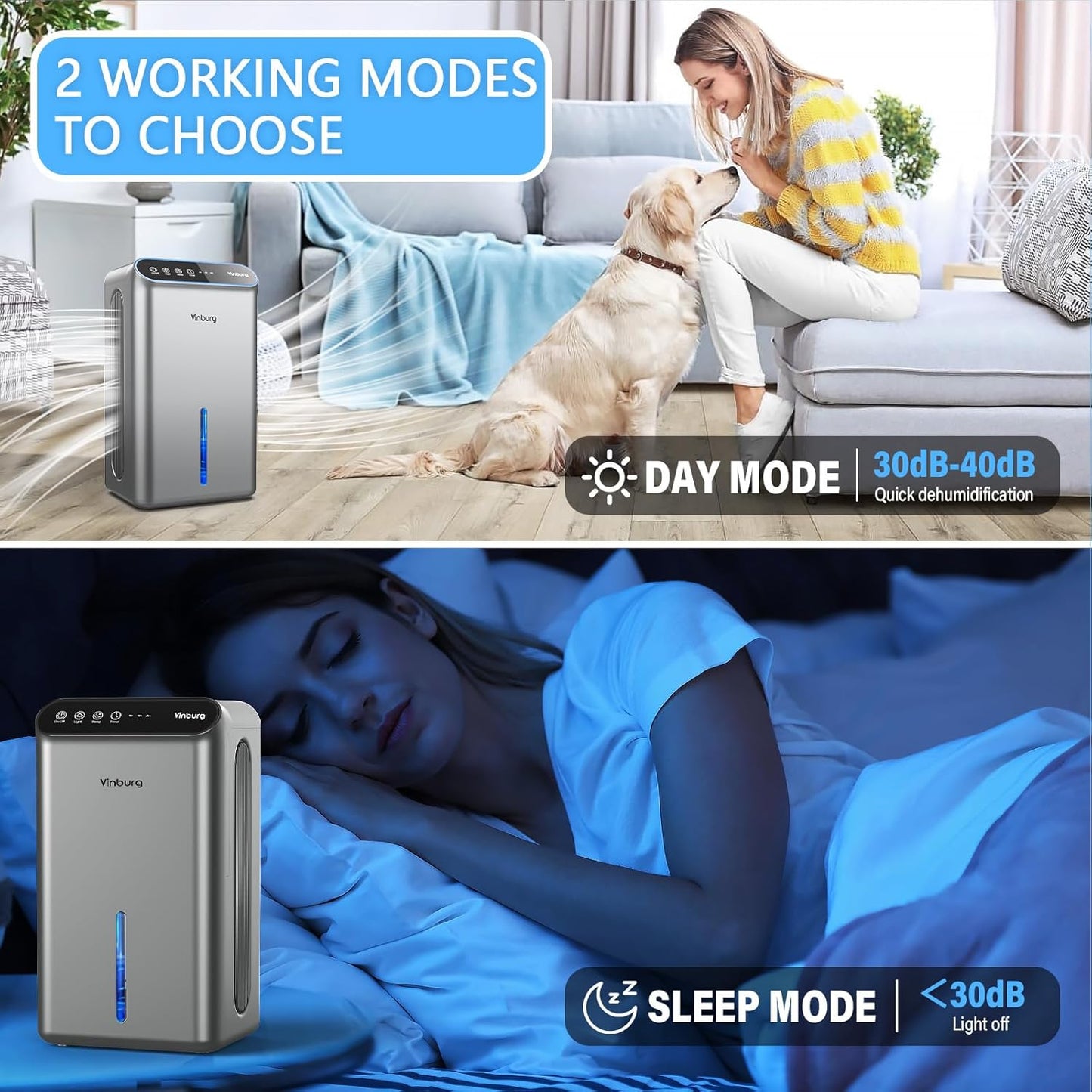 Skiennix Dehumidifier - Quiet 1000 Sq.Ft. Home Unit with Auto Shut Off & Aromatherapy | 7-Color LED Light