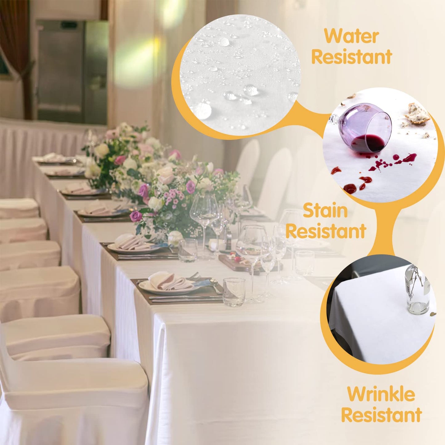 BRILLMAX 4 Pack White Tablecloths 90 x 132 Inch for 6ft Rectangle Tables - 150 GSM Polyester Fabric, Floor Length Drop, Water, Stain & Wrinkle Resistant Cloth Cover for Wedding Reception Banquet