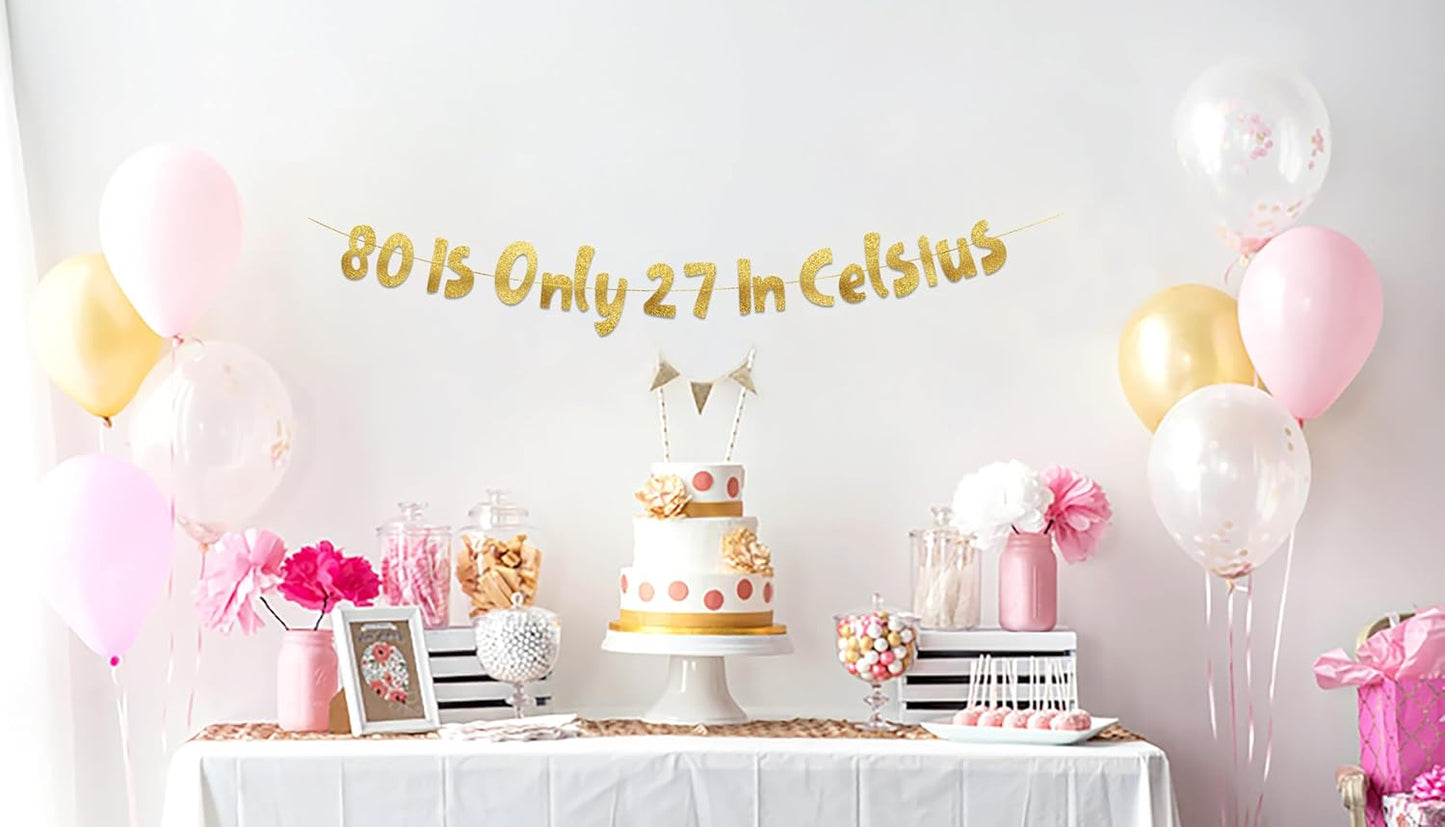 Pre-Strung 80 Gold Glitter Banner - 80th Birthday Decorations for Men & Women | Party Supplies