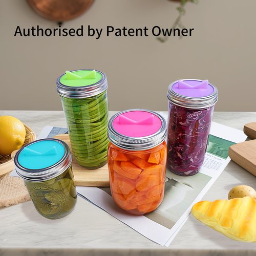 Fermentation Lids silicone waterless airlock fermenting Caps for Wide Mouth Mason Jar(Excluding rings) (4 Lids with Airlock)