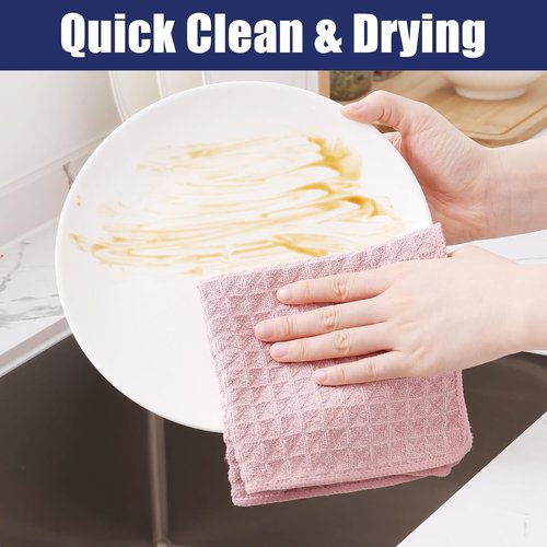 Homaxy Microfiber Kitchen Towels - Ultra Absorbent Waffle Weave, 16 x 28 Inch, 4 Pack in Pink