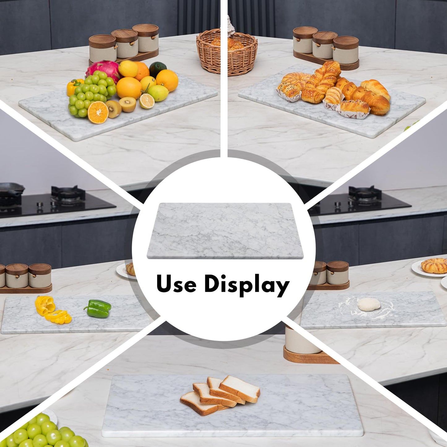 Lovdeco Marble Cutting Board, Pastry Board For Kitchen, Carrara White Marble Slab Gift With Non-Slip Feets, 12x20 Inch, 1 Piece
