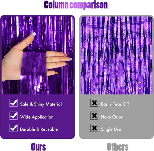 CANREVEL Purple Foil Fringe Backdrop Curtains - 2 Pack Tinsel Streamers for Parties & Events | 3.3x8.2 Feet