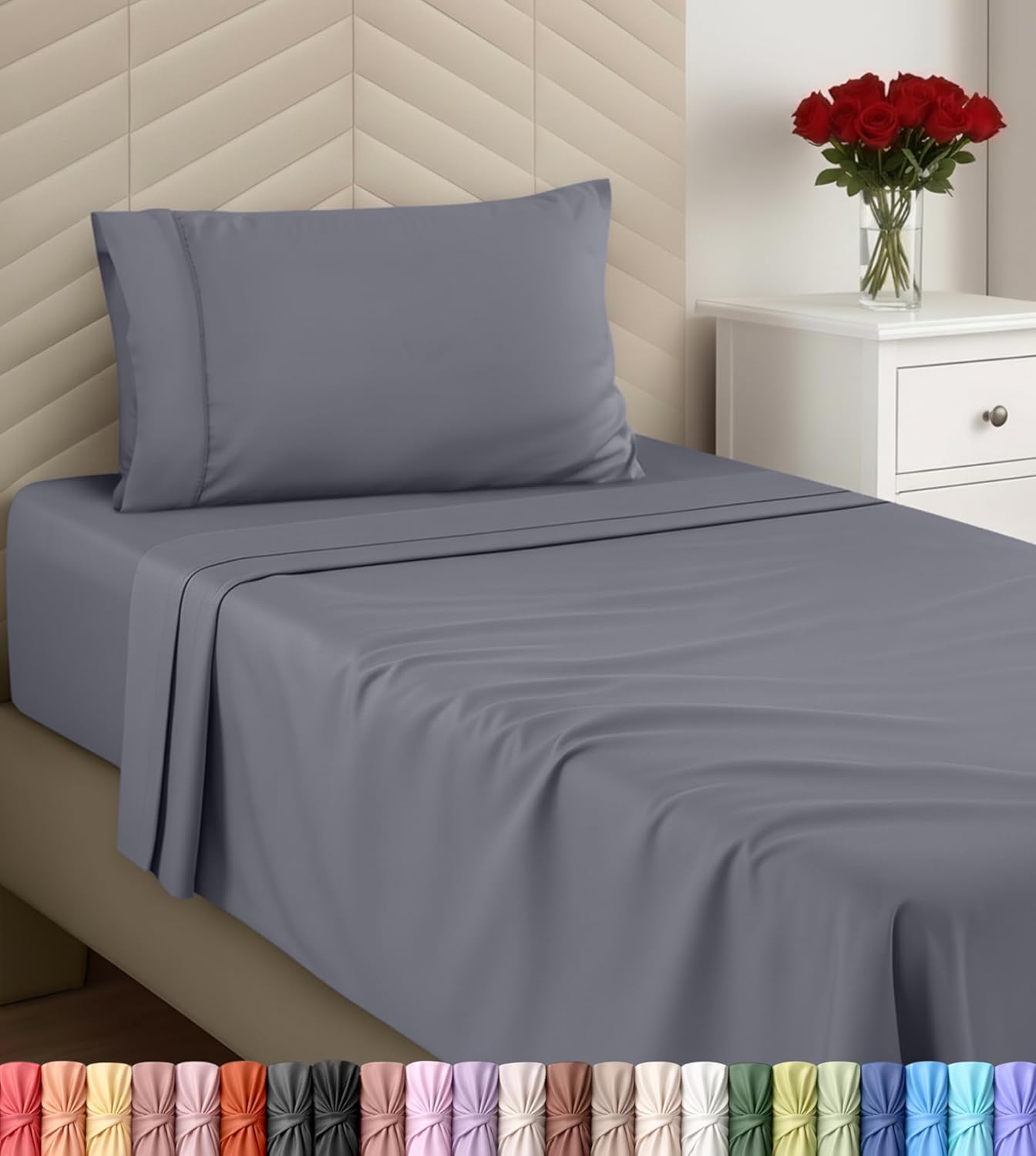 Utopia Bedding Twin Size Sheet Set - Soft Brushed Microfiber - Deep Pocket - Includes Fitted, Flat & Pillow Case (Grey)