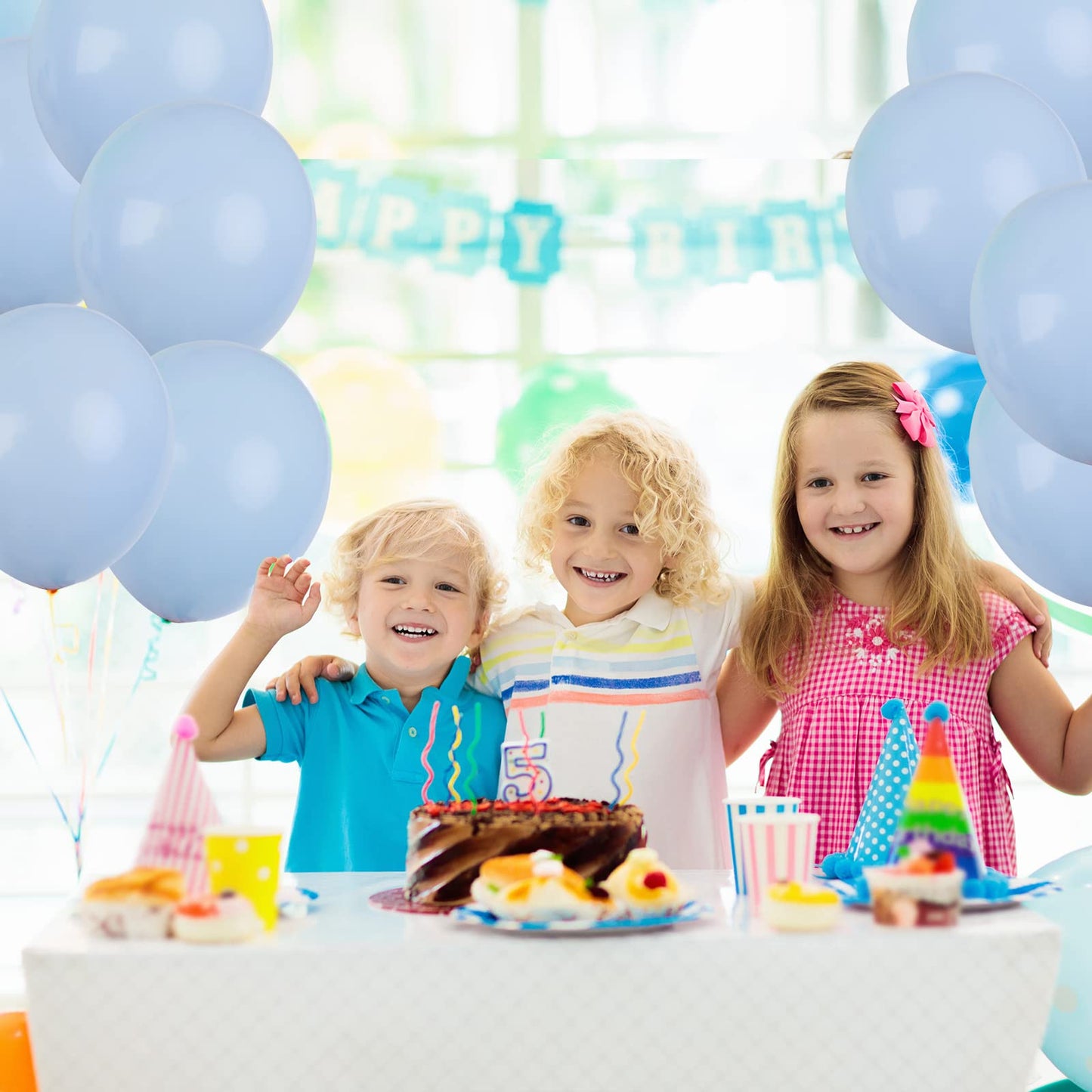 RUBFAC Blue Balloons 129pcs, Pastel Light Blue Balloon Different Sizes 18 12 10 5 Inch for Garland Arch Kit, Gender Reveal Baby Shower Birthday Wedding Easter Party Decoration