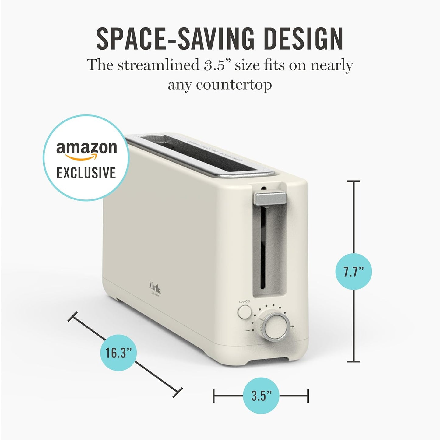 Martha Stewart 2-Slice Long Slot Toaster - Extra Wide for Sourdough & Bagels | 10 Shade Settings, Slim Design