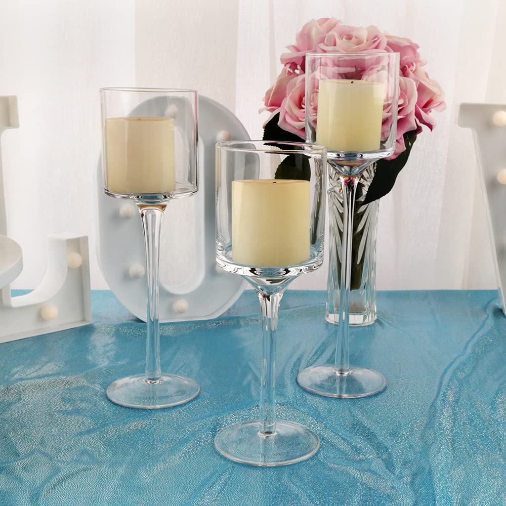 2 Sets (6 Pcs) Candlestick & Tealight Candle Holders Tall High Elegant Clear Glass Tealight Holder Suitable for Candles Under 6cm (2.36") in Diameter Fit Home Party Wedding Table Centerpiece Decor
