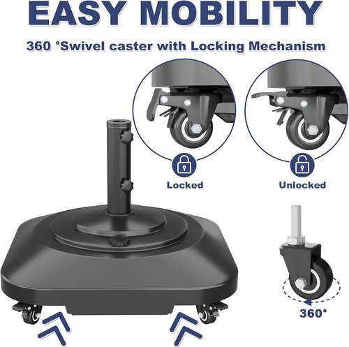 Heavy Duty Patio Umbrella Base by [Brand Name] - Fillable 100lb Mobile Stand with Wheels | Windproof Outdoor Holder for Deck, Poolside, Lawn
