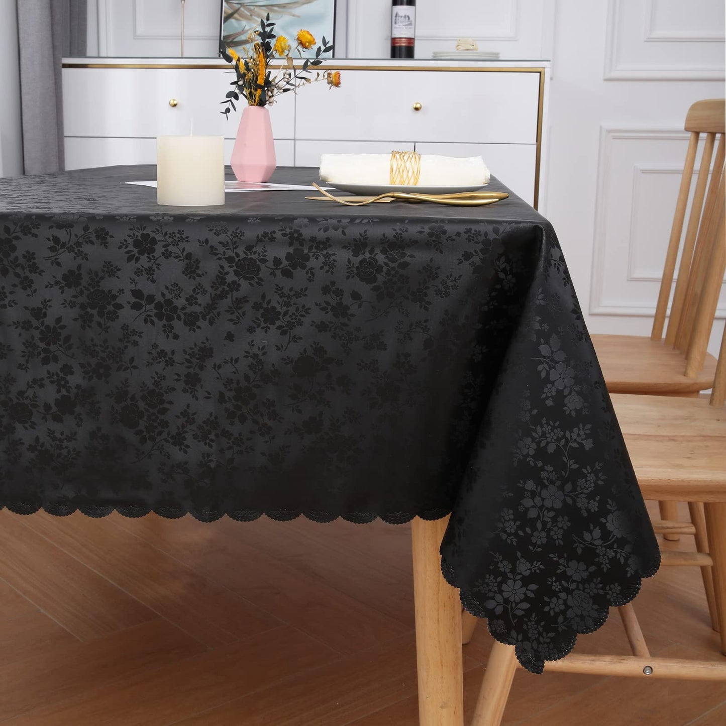 Smiry Rectangle Table Cloth, Waterproof Heavy Duty Vinyl Tablecloths, Wipeable Washable Table Cover for Kitchen and Dining Room (Black, 54" X 78")