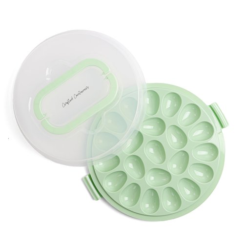 Crafted Containers Deviled Egg Carrier with Lid & Handles, 22-Count Portable Tray, Dishwasher-Safe – Green